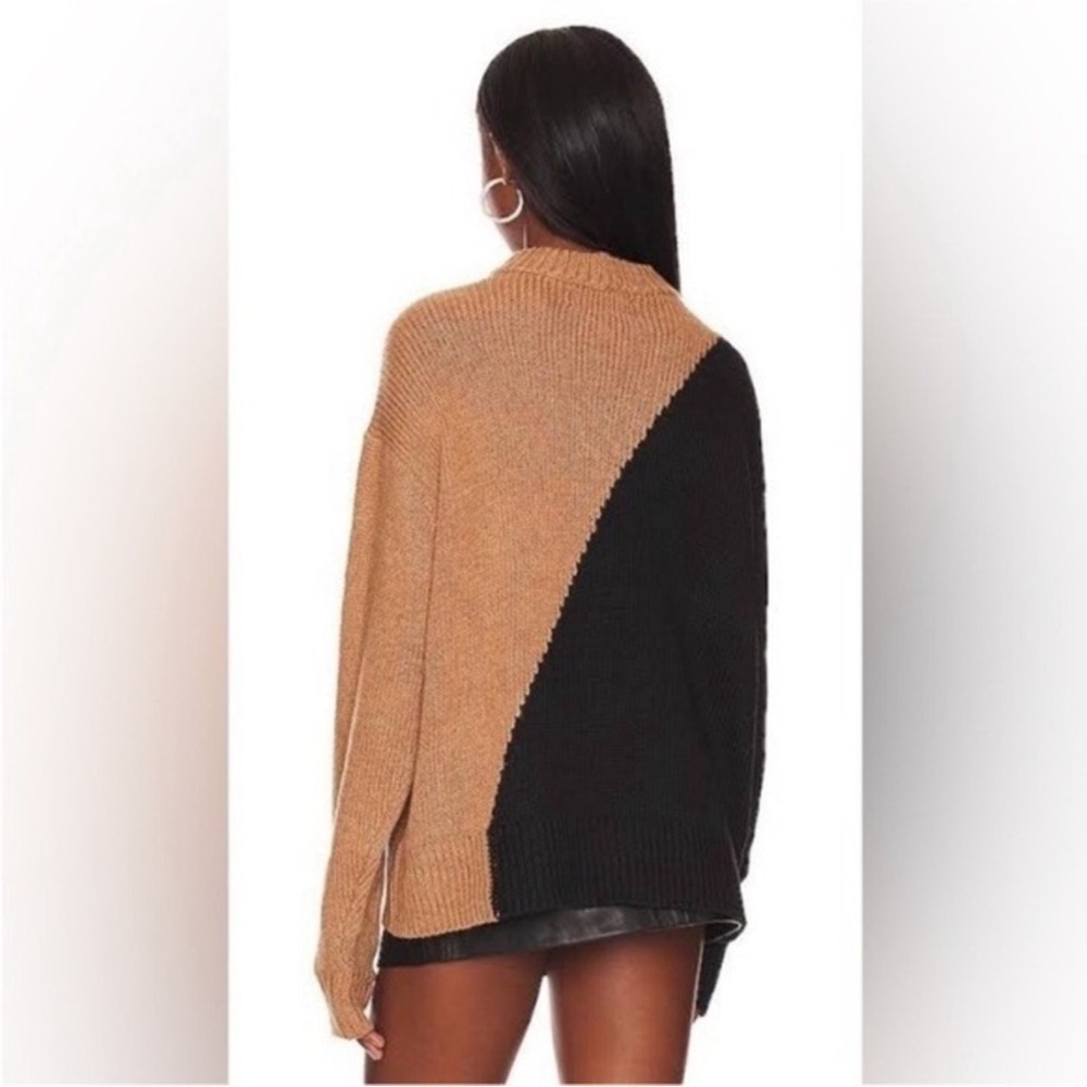L'Academie Dagan Color Block Crewneck in Black Brown Sweater XS